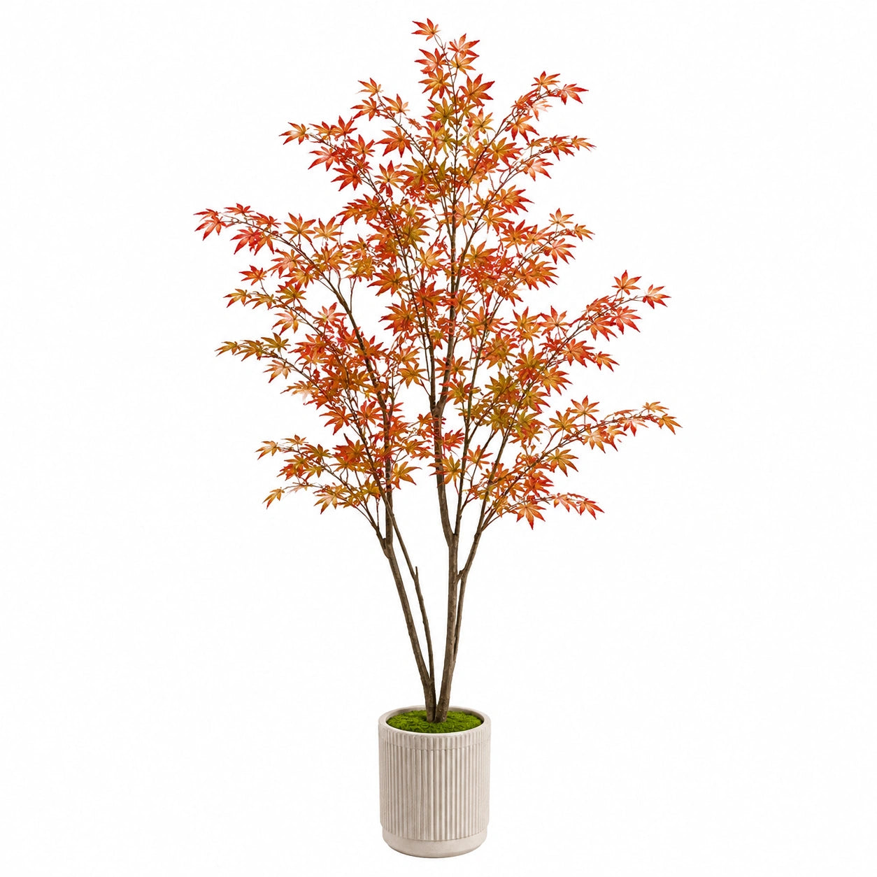 Pianta artificiale acero 180 cm in plastica rosso arancione con vaso decorativo da interno