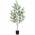Albero artificiale di eucalipto 180 cm con foglie sintetiche verdi e vaso nero per interni
