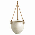 Vaso pensile Ø 18 cm in ceramica avorio con corda - portavaso sospeso per interni
