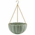 Vaso sospeso diametro 20 cm in ceramica verde con catene metalliche stile decorativo