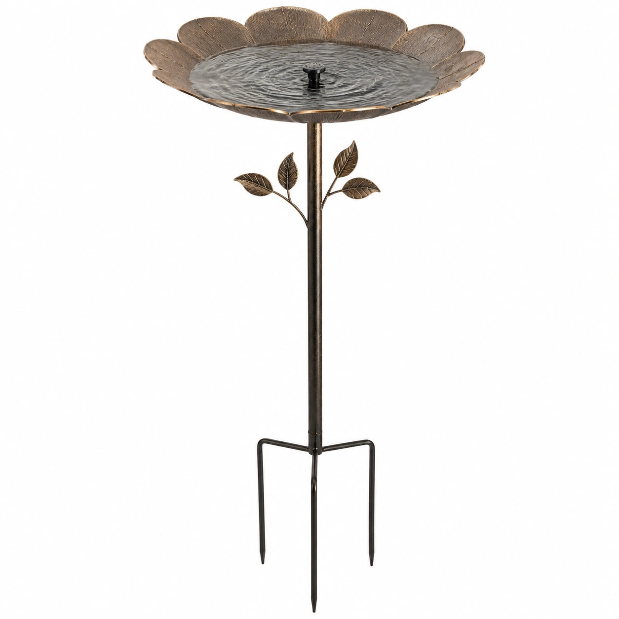 Bagno per uccelli da giardino Ø 35 cm in ferro bronzo con stelo da terra