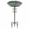 Bagno per uccelli da giardino Ø45 x 100 cm in metallo verde anticato con stelo da terra