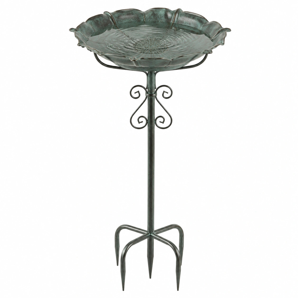Bagno per uccelli da giardino Ø45 x 100 cm in metallo verde anticato con stelo da terra