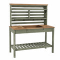 Banco da giardinaggio 120 x 55 x 180 cm in legno verde e naturale con ripiani e piano di lavoro