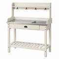 Banco da giardinaggio 100 x 50 x 160 cm in legno bianco con piano metallico e lavello da esterno