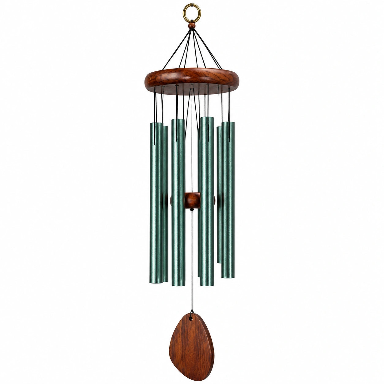 Campanella eolica 85 cm in metallo e legno verde e marrone per esterni stile decorativo