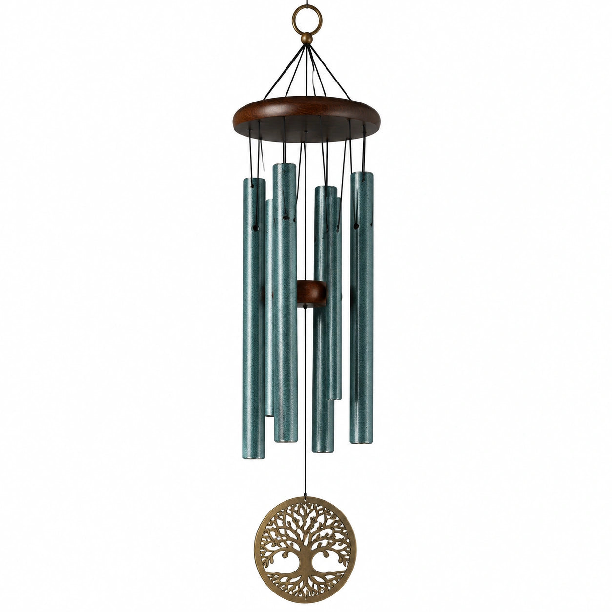 Campanella a vento 90 cm in metallo turchese e legno - decorazione da esterno
