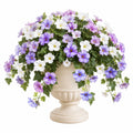 Pianta artificiale fiorita 65 cm in tessuto viola bianco con vaso decorativo da interno