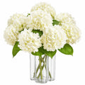 Pianta artificiale di ortensia 60 cm bianco verde con vaso in vetro decorativa