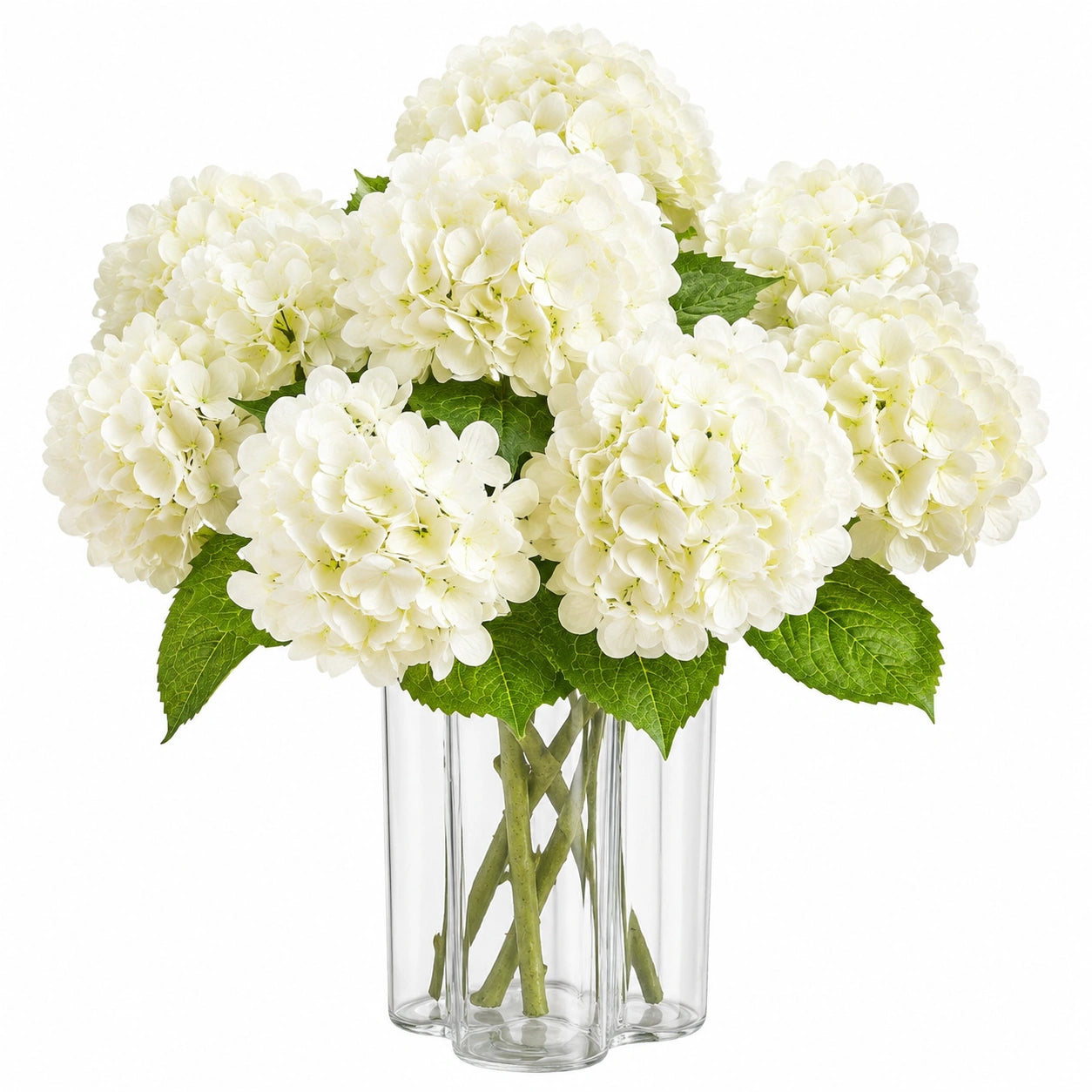 Pianta artificiale di ortensia 60 cm bianco verde con vaso in vetro decorativa