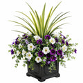 Pianta artificiale in vaso 65 cm verde bianco viola con fiori decorativi