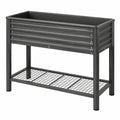 Fioriera rialzata 100 x 50 x 80 cm in acciaio nero con ripiano inferiore per giardino