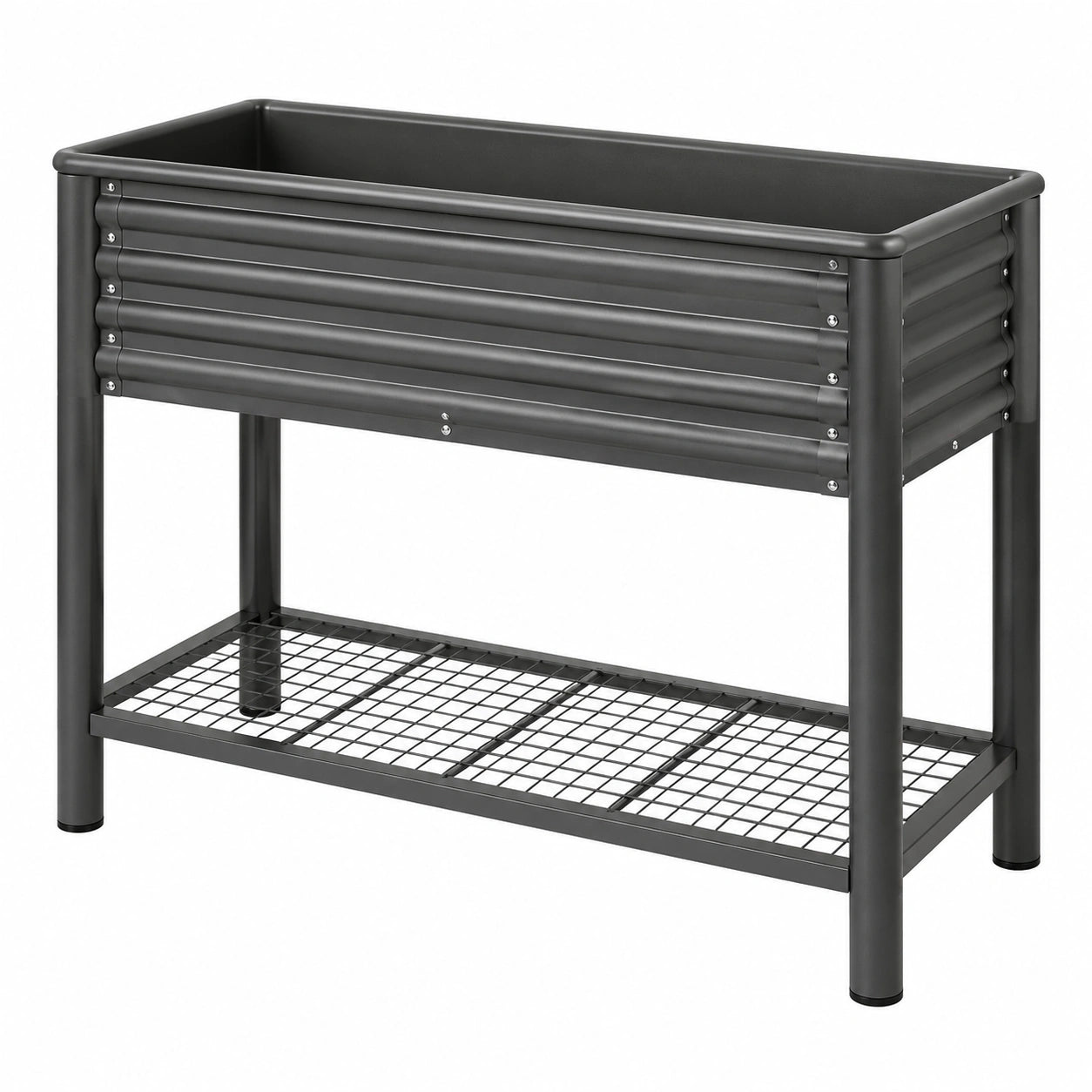 Fioriera rialzata 100 x 50 x 80 cm in acciaio nero con ripiano inferiore per giardino