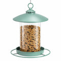 Mangiatoia per uccelli sospesa 25 x 35 cm in metallo e plastica trasparente verde salvia - dispenser cilindrico per semi