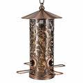 Mangiatoia per uccelli sospesa Ø 19 cm x H 30 cm in metallo ramato con contenitore trasparente decorativo