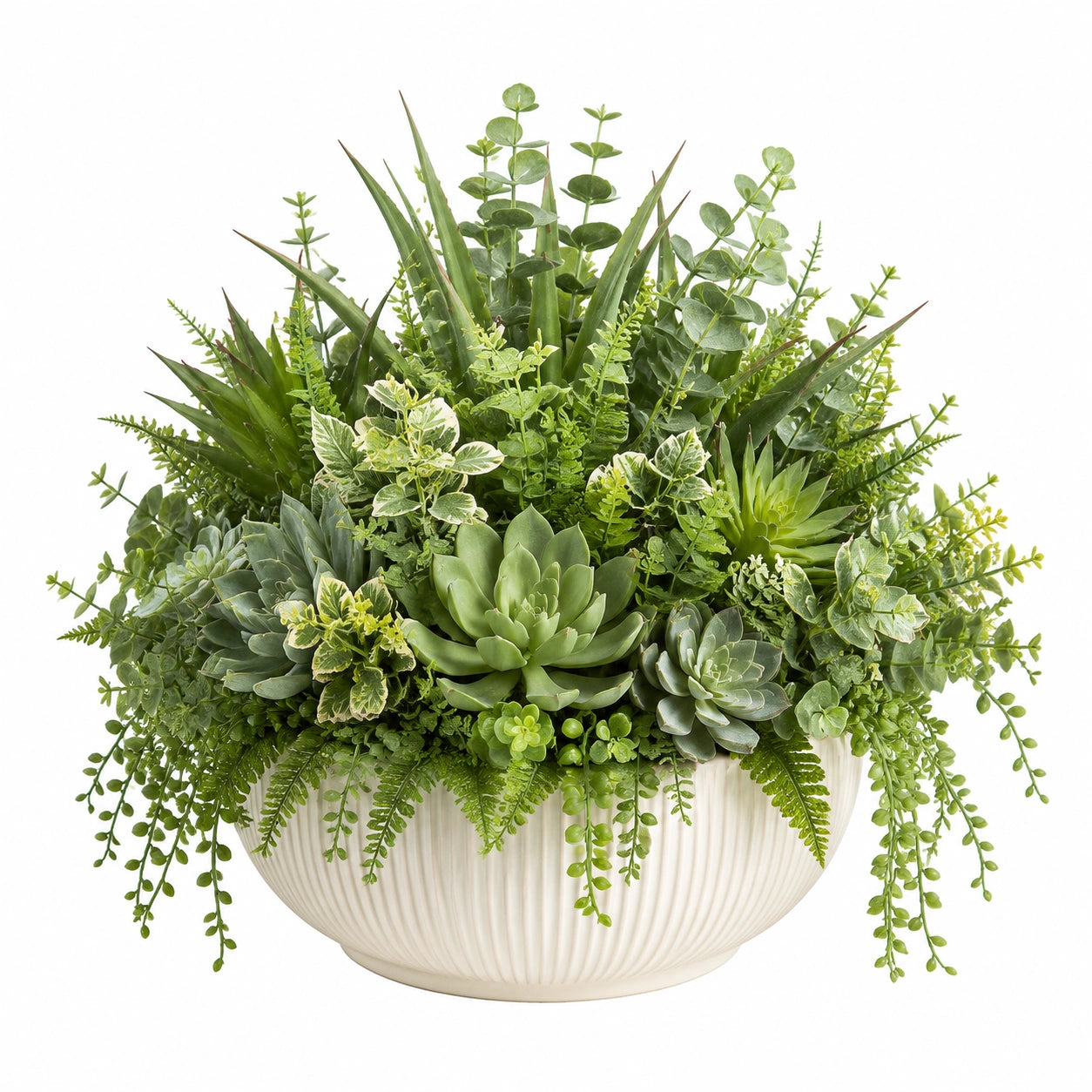 Pianta artificiale con succulente 45 cm in plastica verde con vaso in ceramica decorativo