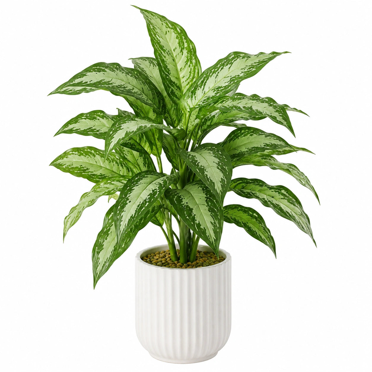 Pianta verde artificiale 90 cm in plastica verde con vaso bianco - decorazione da interno