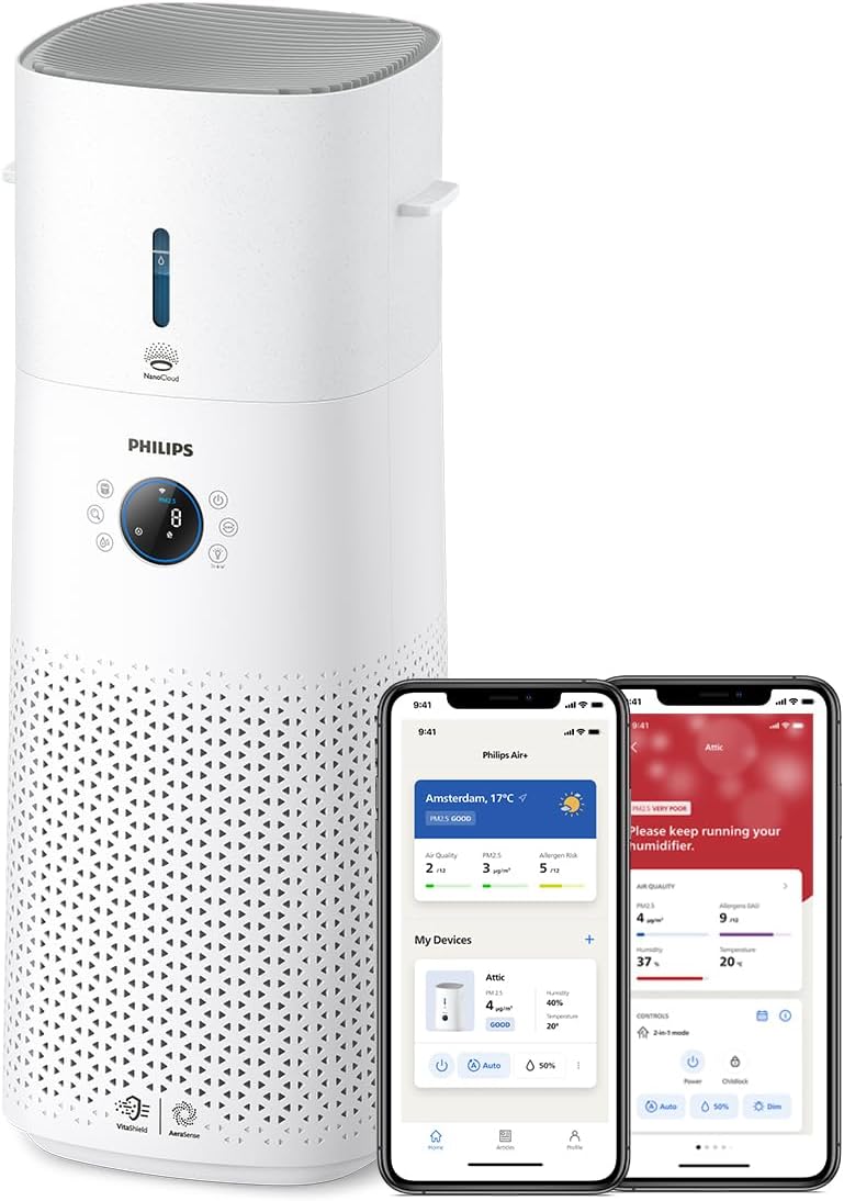 PHILIPS, Purificatore d'aria, 505 ml, 131 m, Bianco, 2 in 1