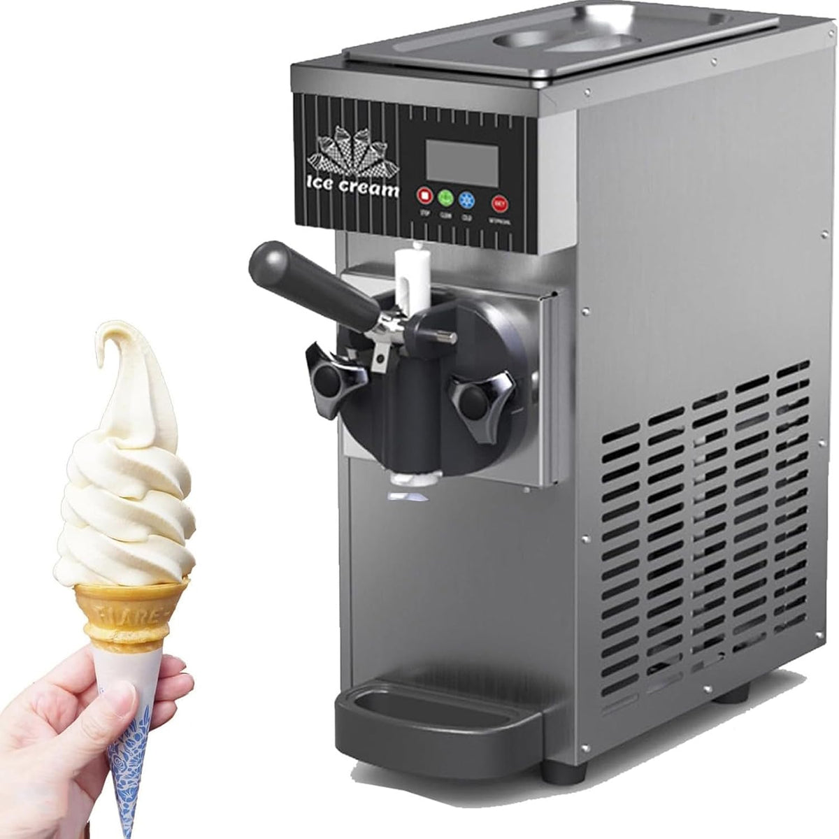 LHUITUI, Gelatiera, 2,5 litri, 32 °C, 450 W, Grigio, acciaio inox, vano contenitore, illuminazione LED, timer