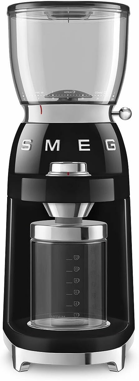 Smeg, Macinacaffè elettrici con cono, CGF11BLEU, 350 g, 150 W, 0x38,5x22,0 cm, Nero, acciaio inox, vano contenitore, 8 funzioni
