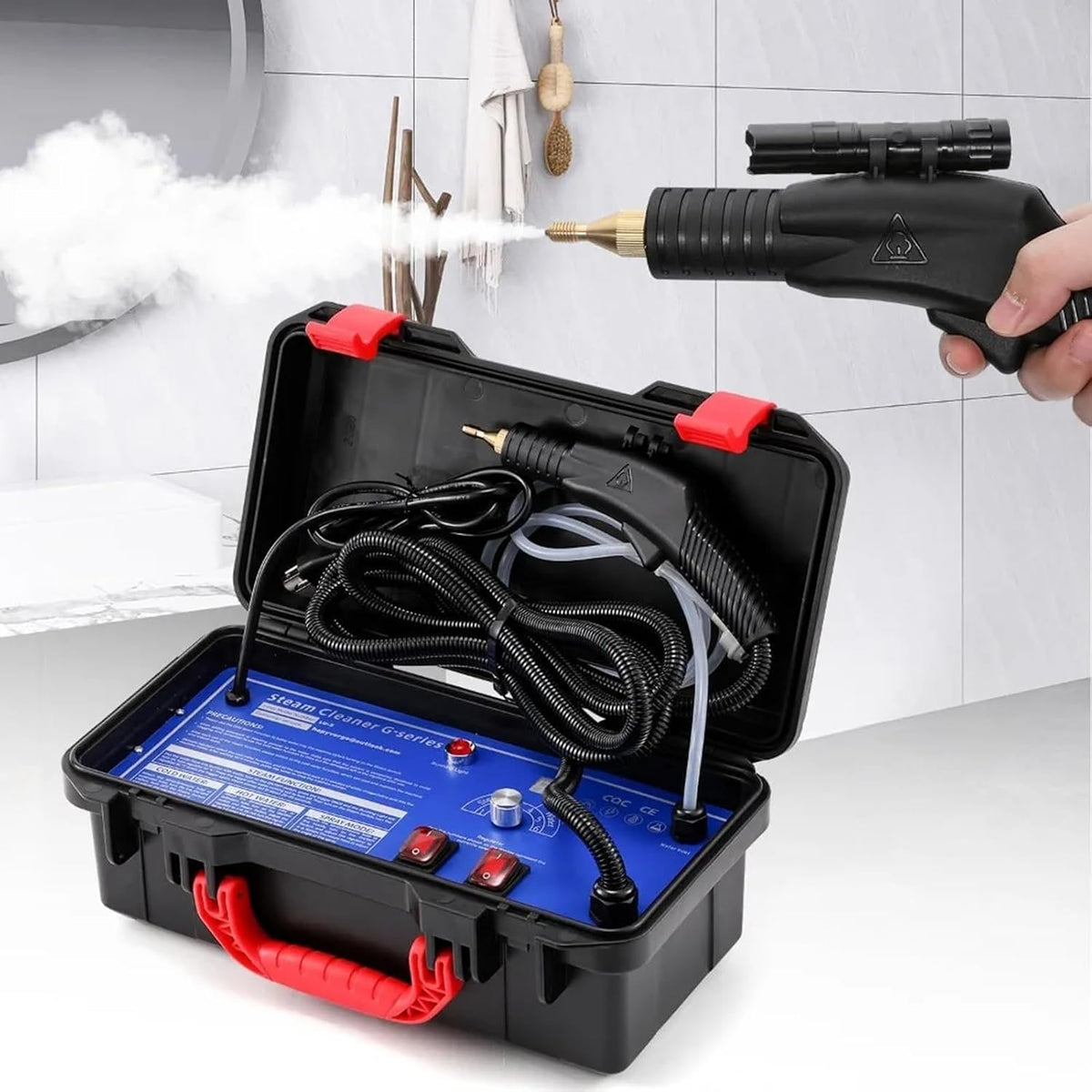 Pulitore a vapore, 3000 W, 6 bar, Nero