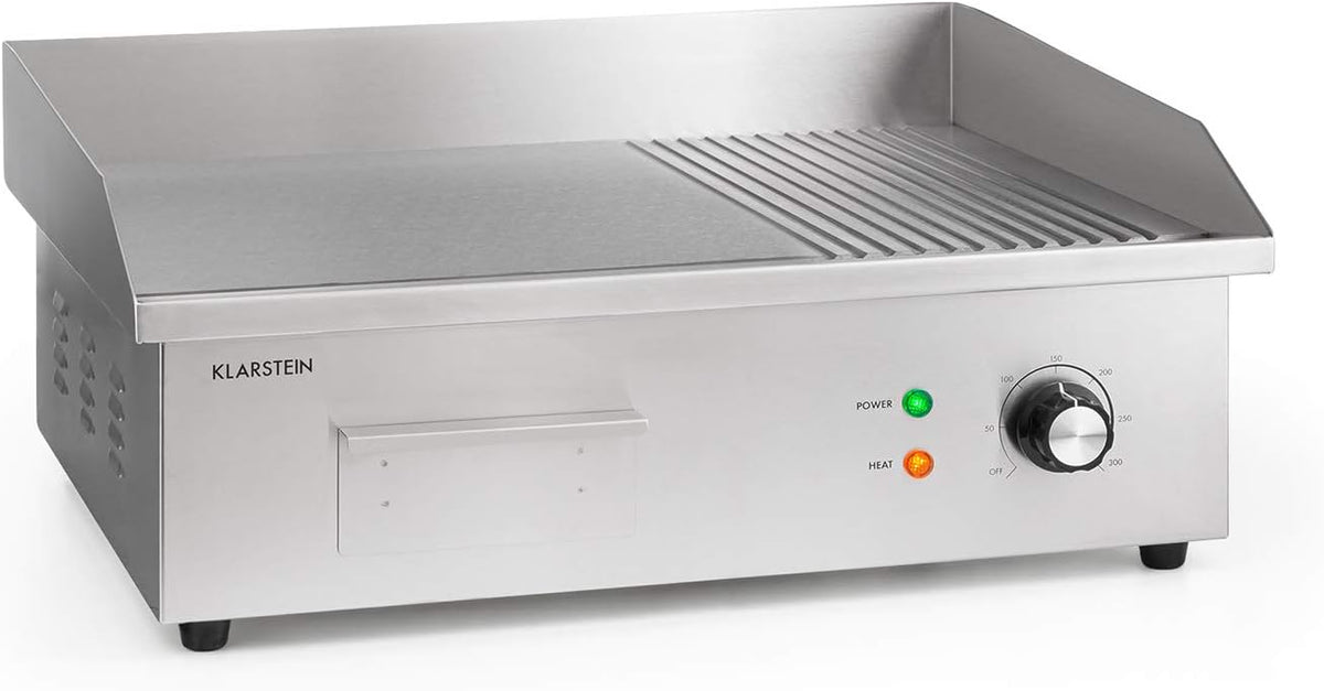 Tavolo, KLARSTEIN, 54,5 x 35 cm, 50 – 300 °C, 240 V, Argento, acciaio inox, vano contenitore, illuminazione LED, funzione grill