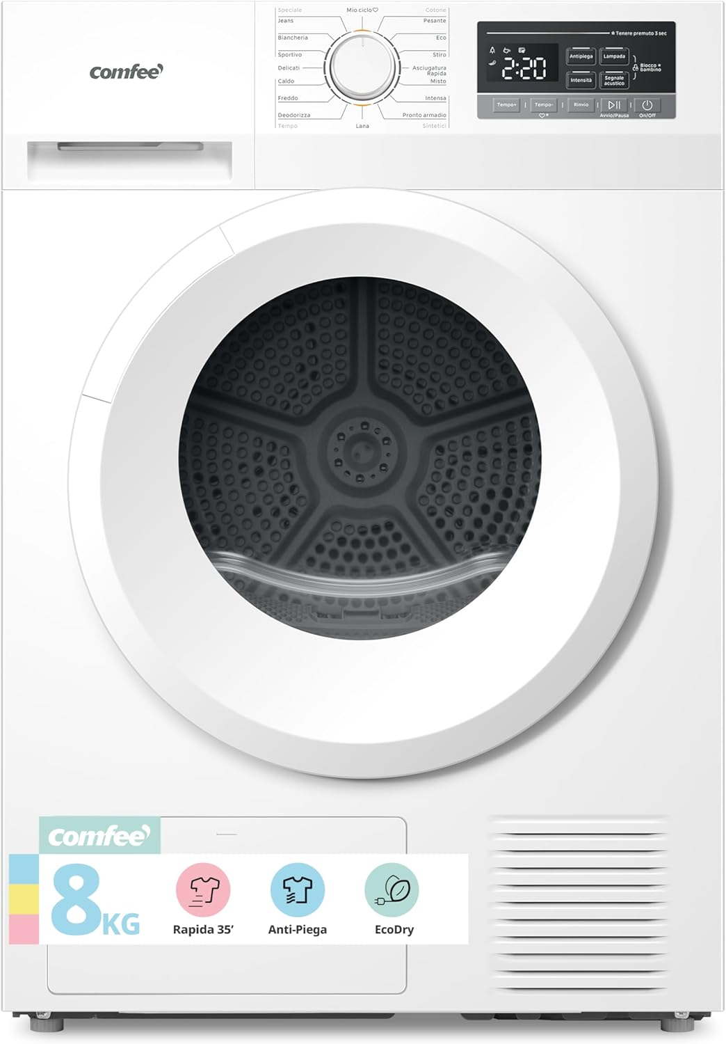 Asciugatrice, COMFEE', 8 kg, Bianco, pompa di calore
