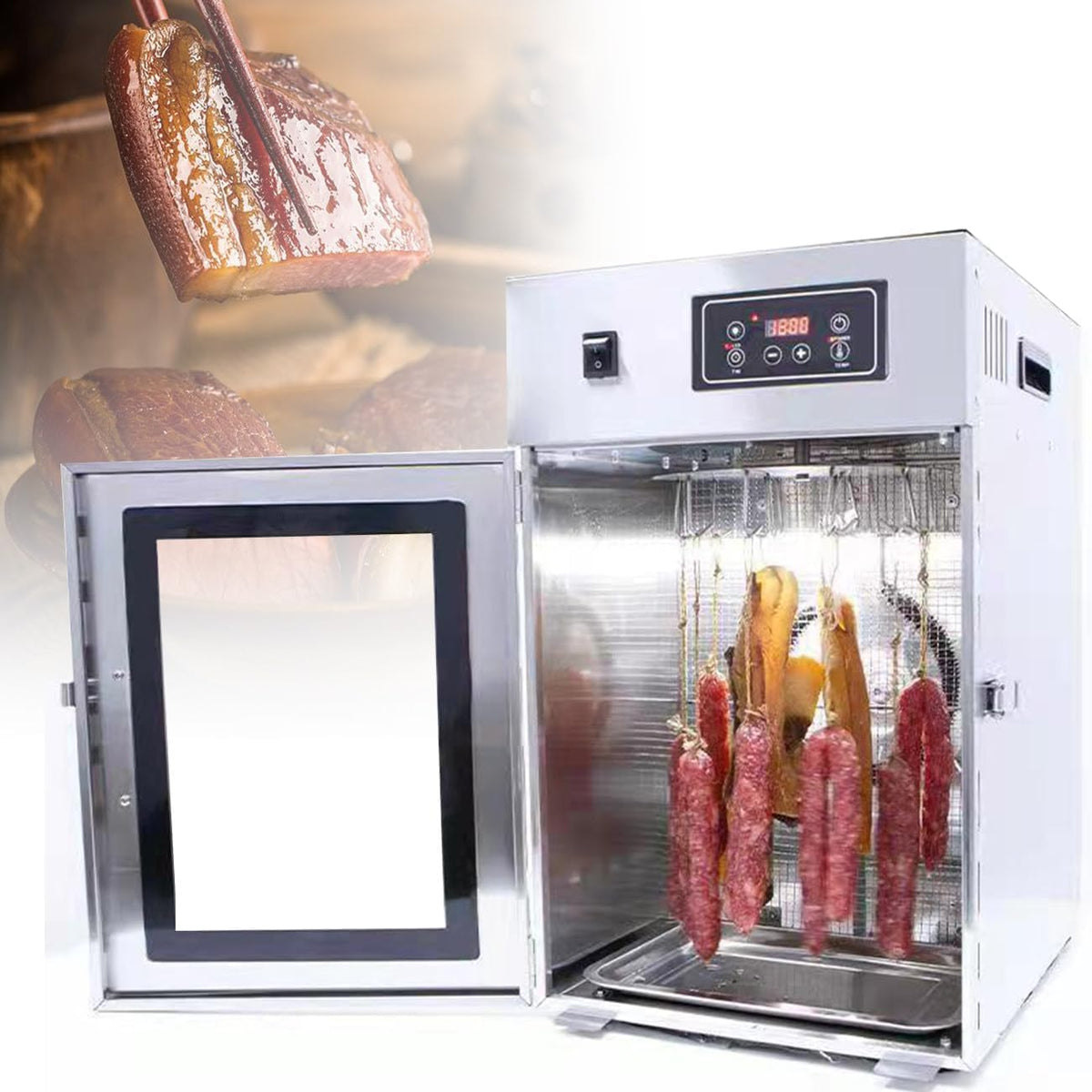 Suyaoquant, Essiccatori per alimenti, 800 W, 30–90 °C, 7,5 kg, Argento, acciaio inox, timer