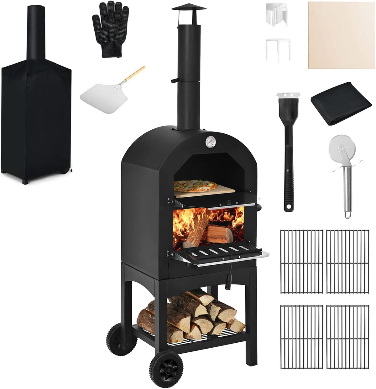Forno per pizza, COSTWAY, 350°C, Nero/Argento