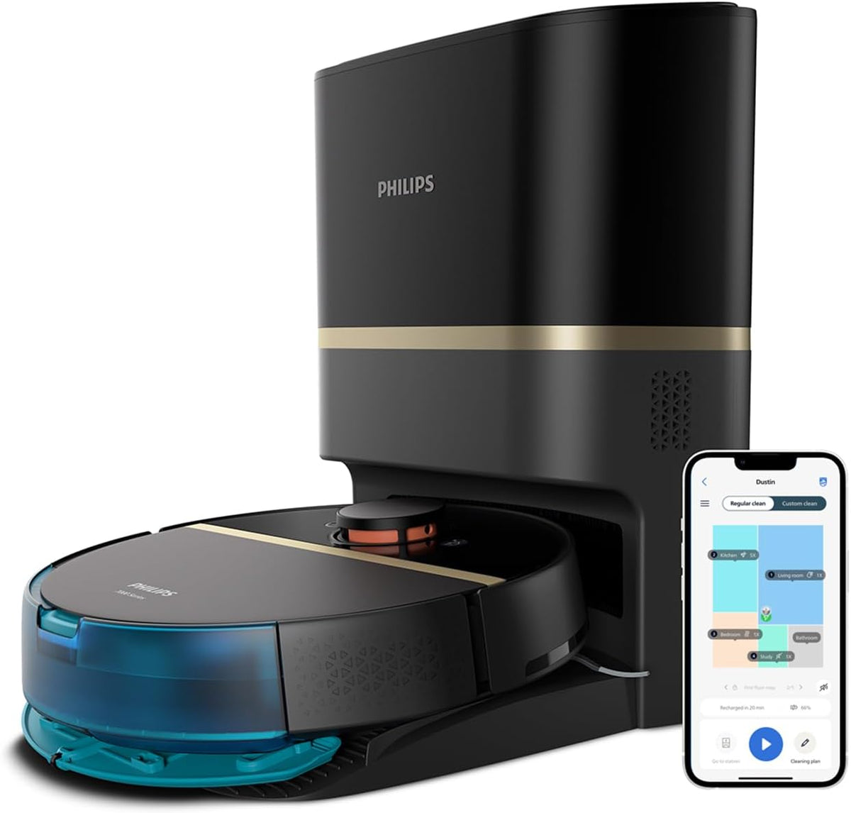 PHILIPS, Robot aspirapolvere, XU7100/01, 65 dB, Nero, vano contenitore, Wi-Fi