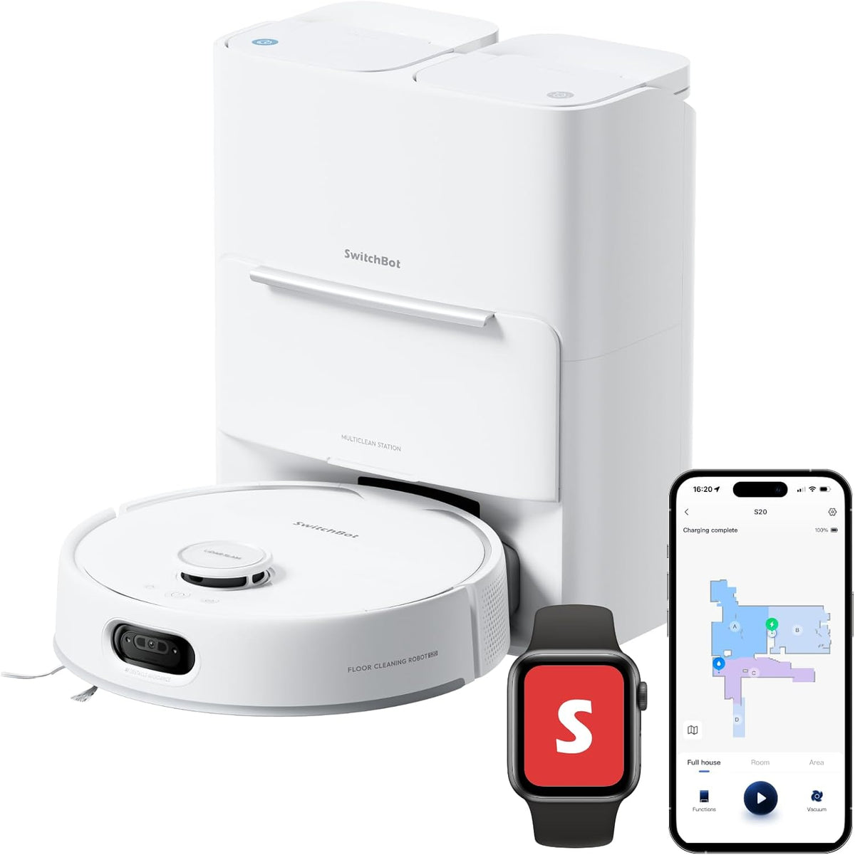 SwitchBot, Robot aspirapolvere, S20, Nero, autopulizia