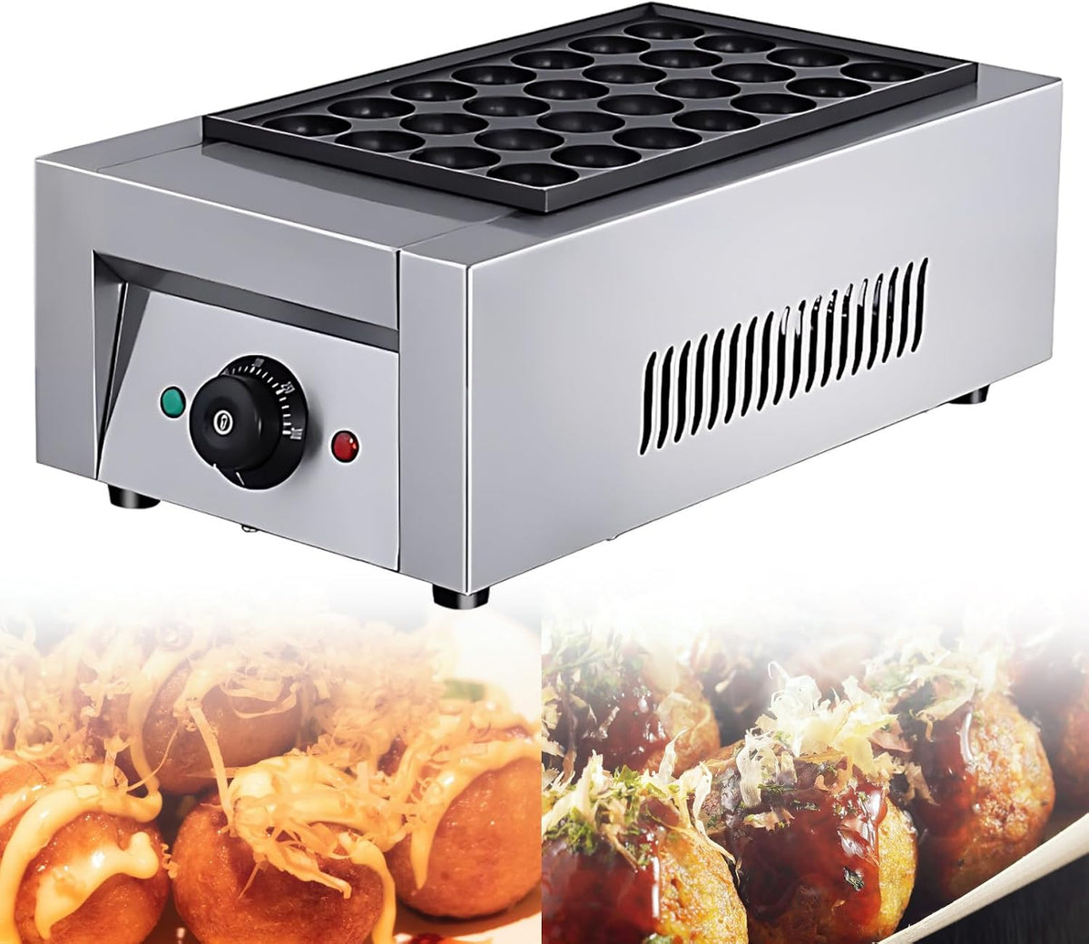SHAHRYAR, Macchine per takoyaki, 255 x 455 x 160 mm, 300 °C, 40 mm, Argento, acciaio inox