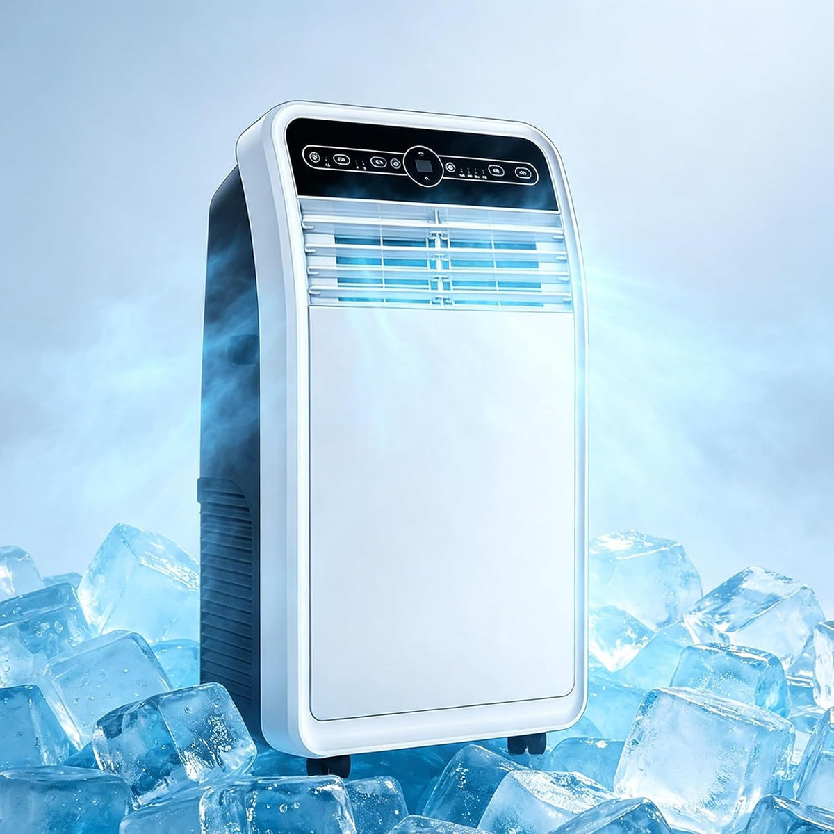 Condizionatore portatile, LXXSHOPDS, 12.000 BTU, 443 x 340 x 830 mm, 48 dB, Bianco, illuminazione LED, telecomando, timer