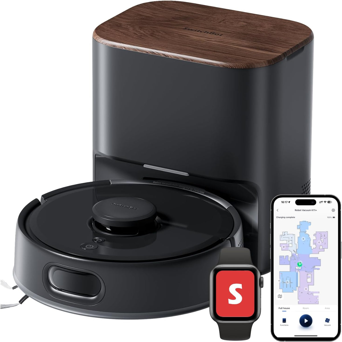 SwitchBot, Robot aspirapolvere, K11, 9 cm, Nero