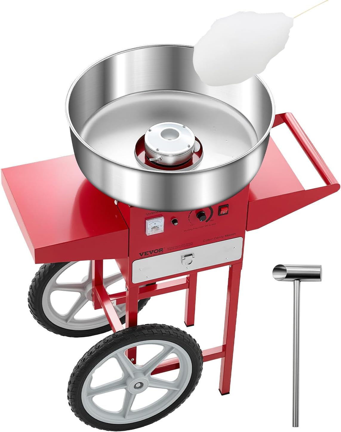 VEVOR, Macchine per zucchero filato, 1000 W, 52 cm, Argento/Rosso, acciaio inox