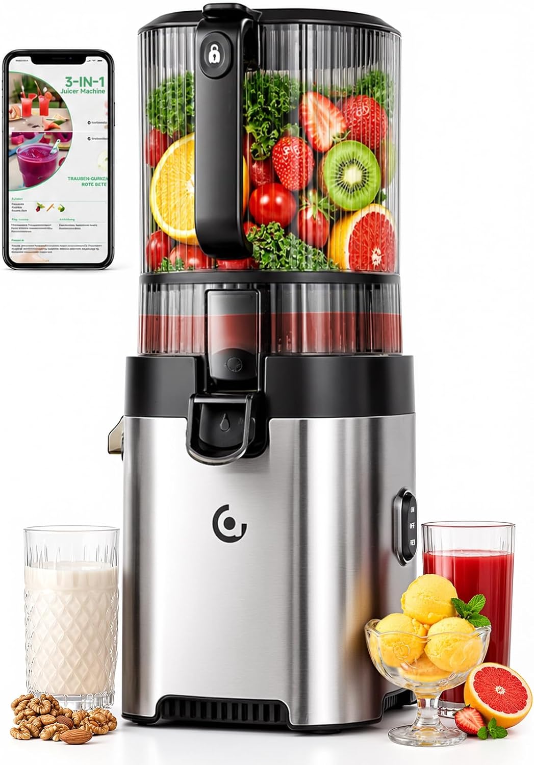 Estrattori succo albero singolo masticatori, AMZCHEF, 158 mm, 2.5 L, Nero