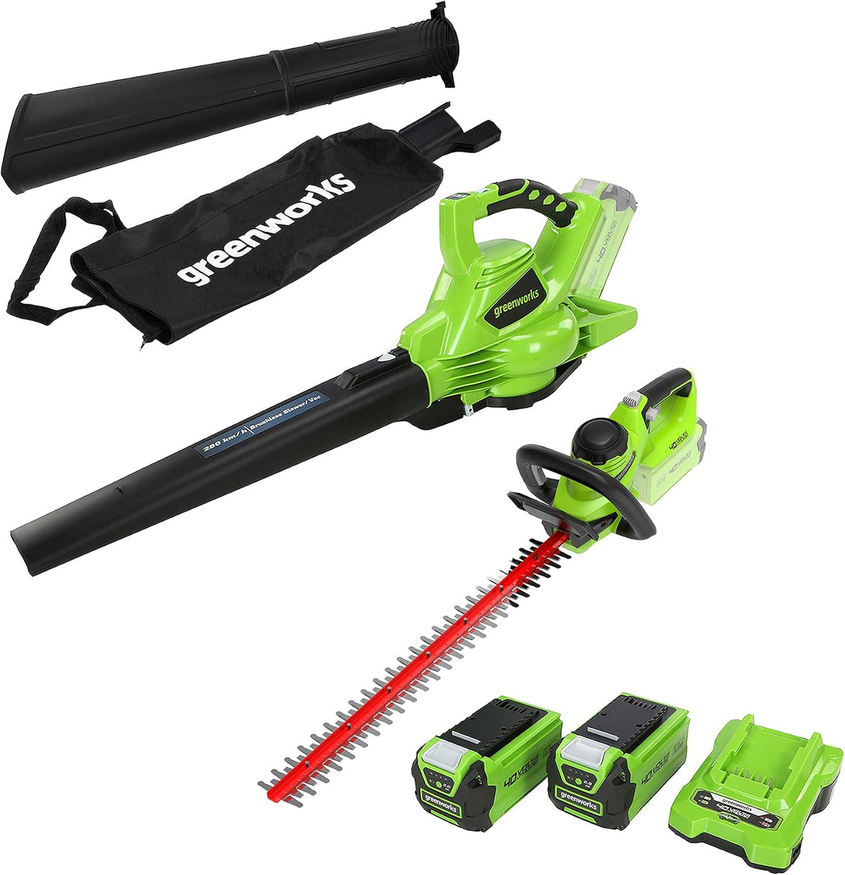 Greenworks, Tagliasiepi, GD40BV, 40 V, 61 cm, 27 mm, Nero, 2 in 1