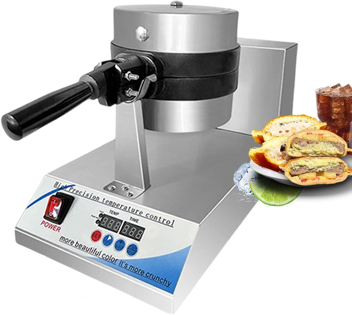 Macchine per waffle, 300 °C, 10 cm, 1200 W, Nero, acciaio inox, timer