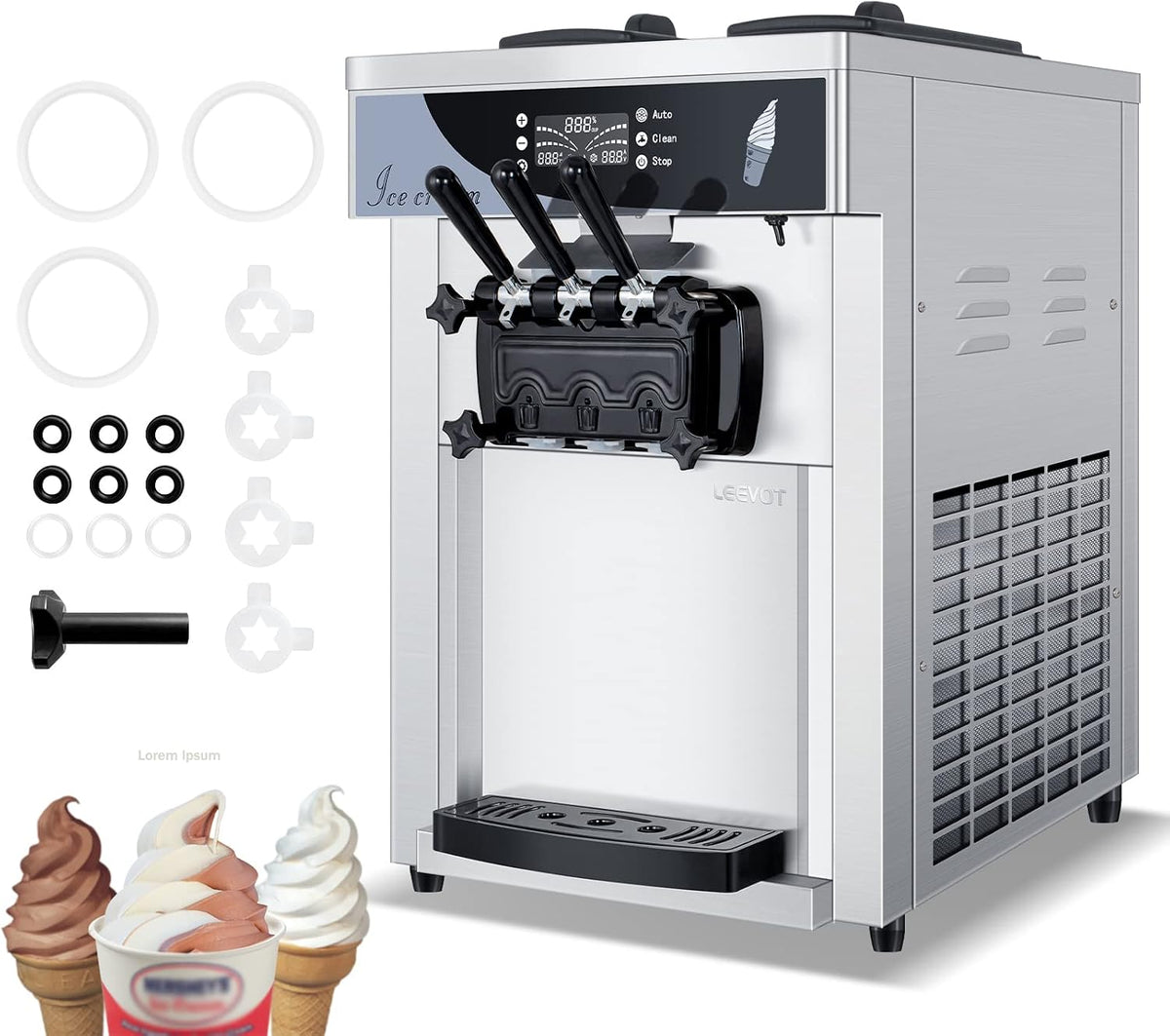 LEEVOT, Gelatiera, 25 L, 1650 W, 55 dB, Argento, acciaio inox