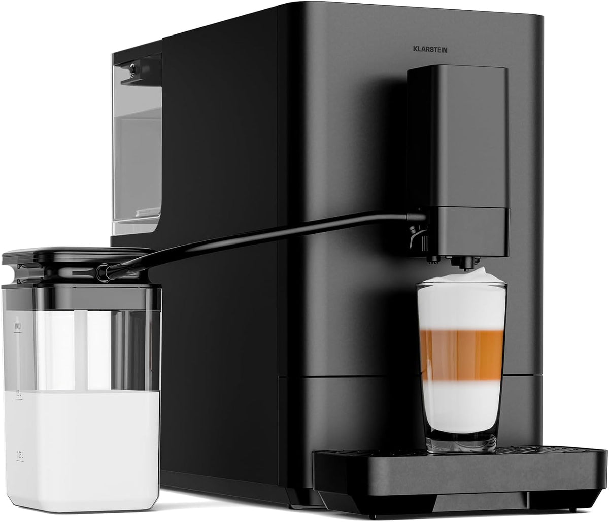 Macchine per espresso superautomatiche, KLARSTEIN, 20 Bar, 0,75 L, 1350 W, Argento, acciaio inox, vano contenitore, illuminazione LED, autopulizia