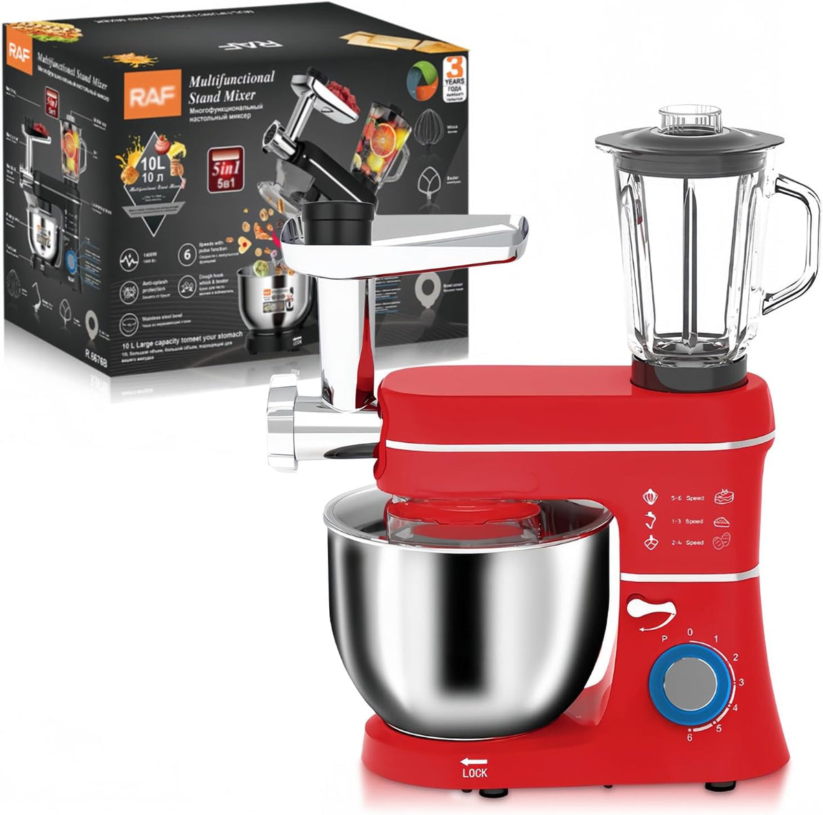 Fablestoryem, Robot da cucina, 1400 W, 10 Litri, 220 V, Rosso, acciaio inox, struttura modulare, 5 in 1