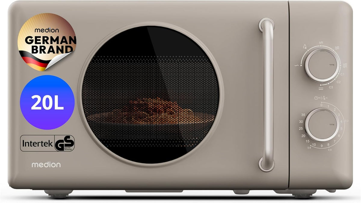 MEDION, Forno a microonde, 20 L, 800 W, 24,5 cm, Beige, funzione grill
