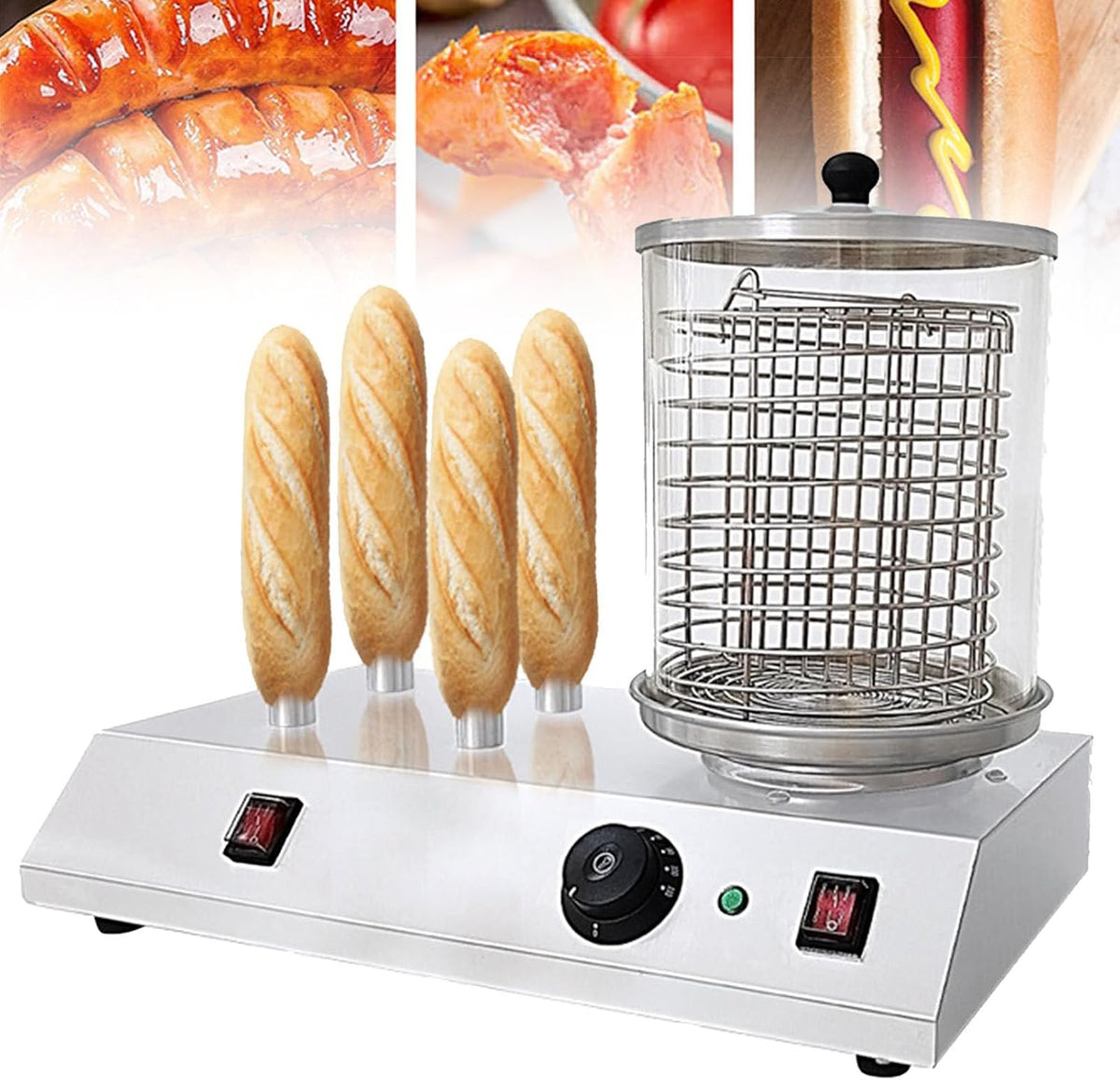Oiyekntd, Macchine per Hot Dog, 174 x 185 mm, 458 W, 220 V, Argento, acciaio inox, vano contenitore