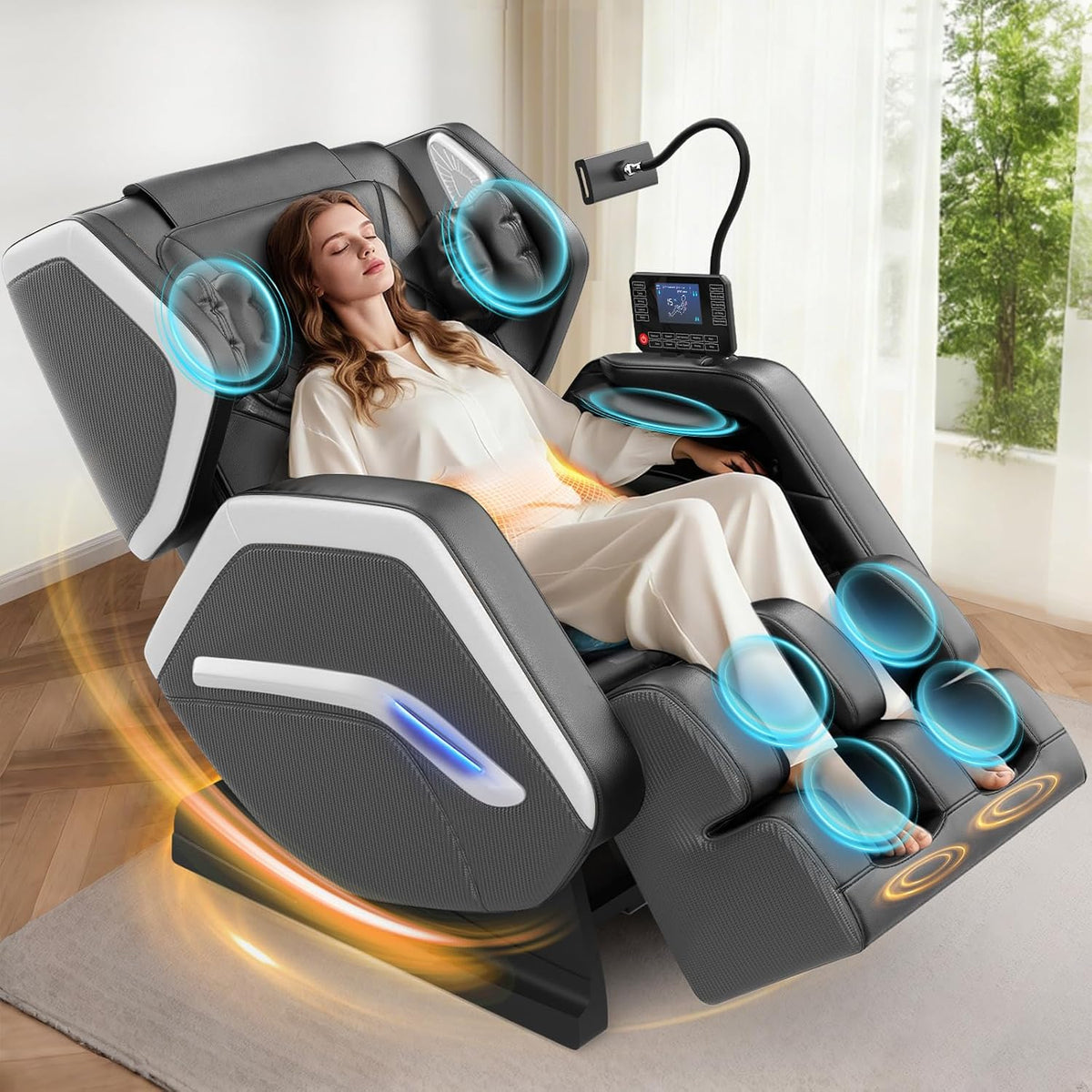 Poltrona, NAGLIFOR, 11,7 cm, 180 cm, Grigio, illuminazione LED, Bluetooth, telecomando