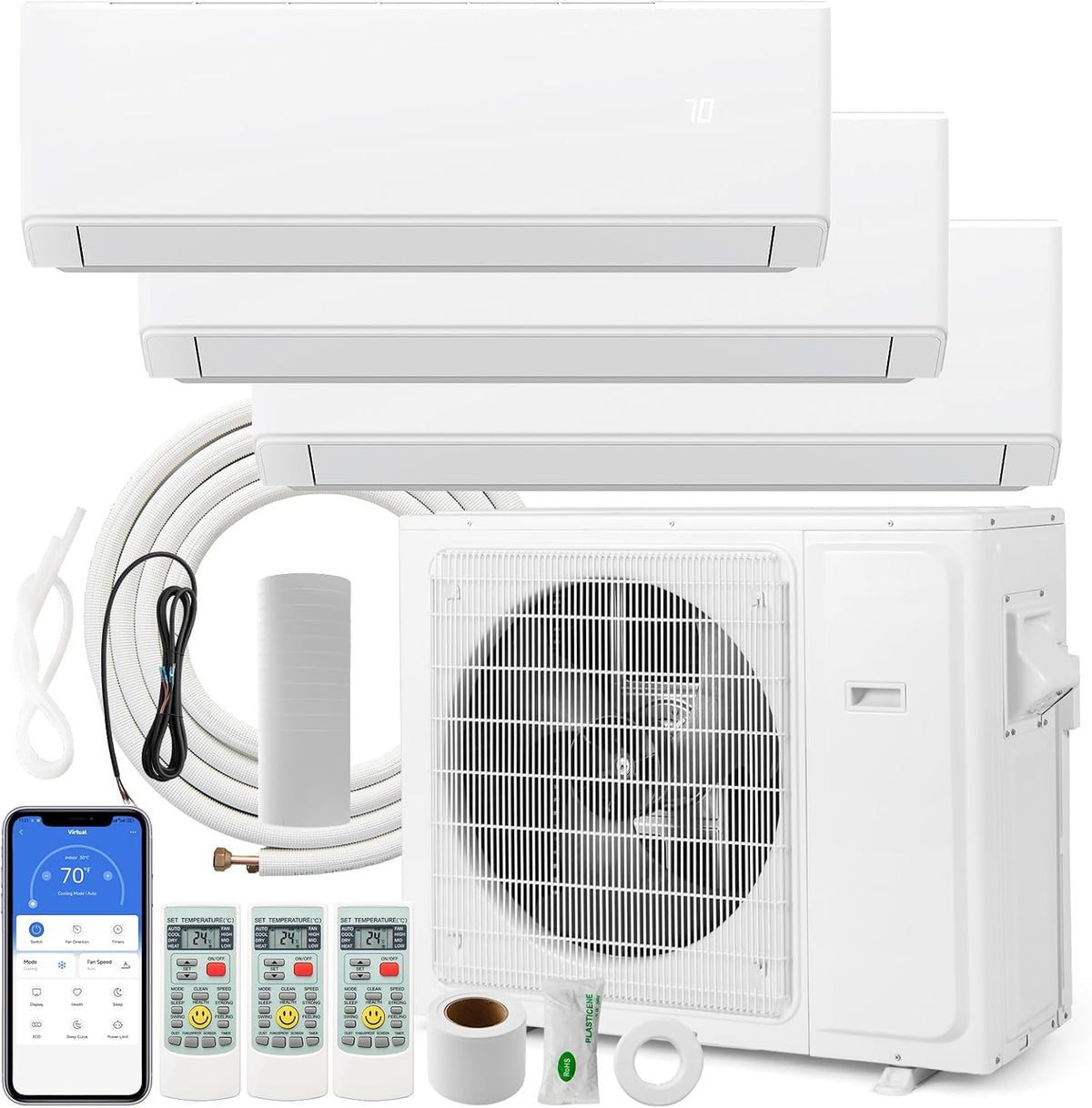 ARLIME, Condizionatore, 208-230V, 30000 BTU, 230 V, 112 x 33 x 23 cm, Bianco, alluminio, Wi-Fi, telecomando, timer, motore inverter, pompa di calore