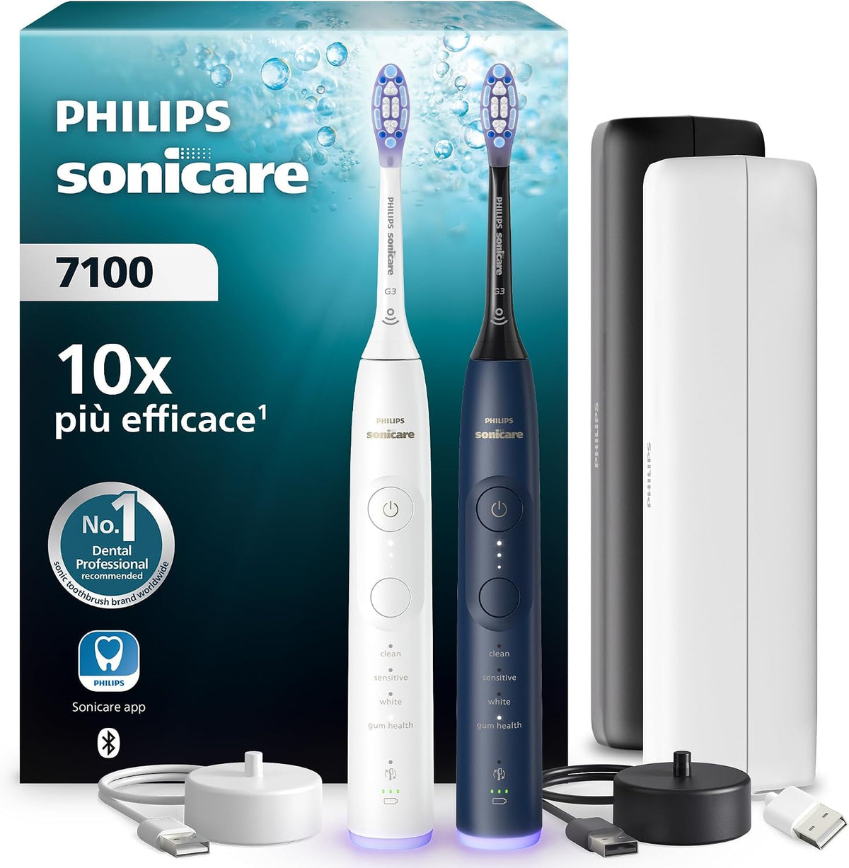 PHILIPS, Spazzolini a tecnologia sonica, HX7429/01, Bianco/Blu, USB, timer