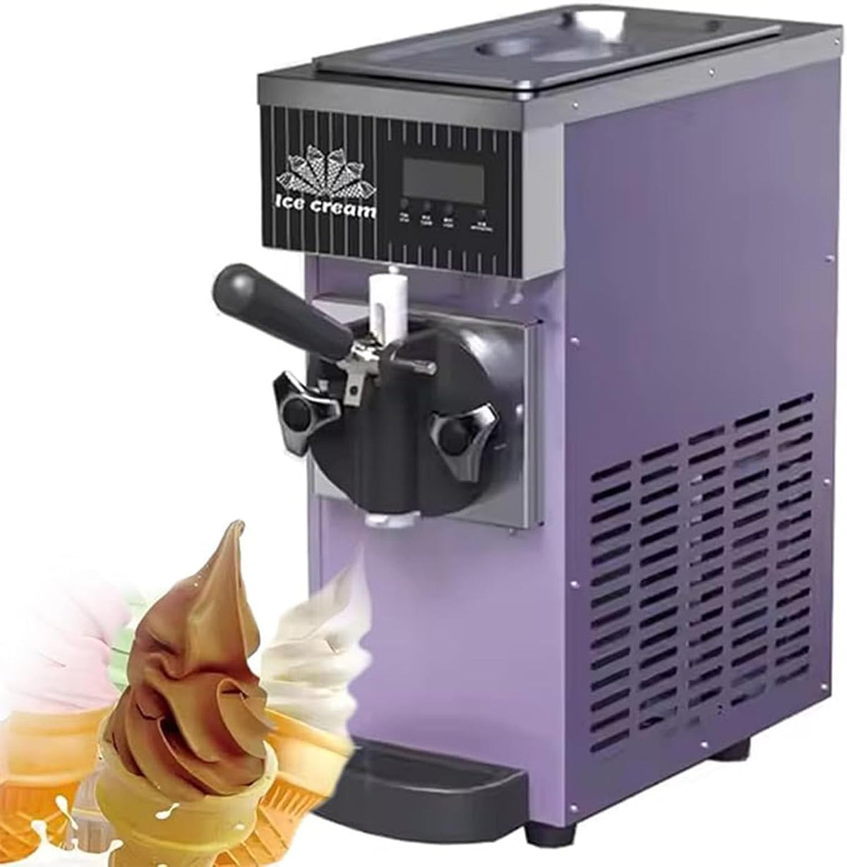 LJLYYDS, Gelatiera, ZB-BQL28, 5 L, 5 Kg, 18 °C, Argento/Viola, acciaio inox, illuminazione LED