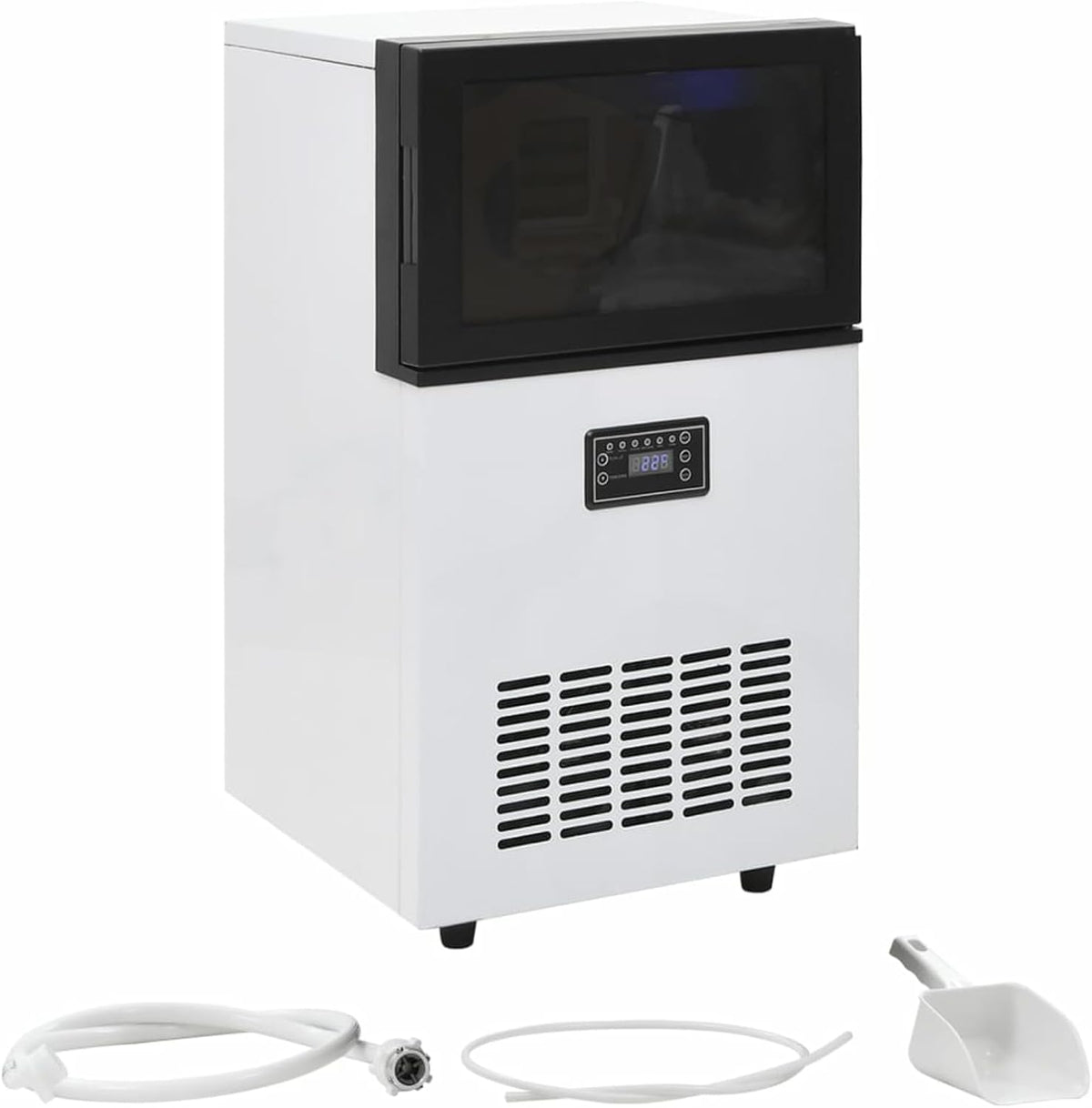 Sufrk, Macchina per cubetti di ghiaccio, 45 kg, 36 x 34,5 x 63 cm, 240 V, Nero, acciaio inox, autopulizia