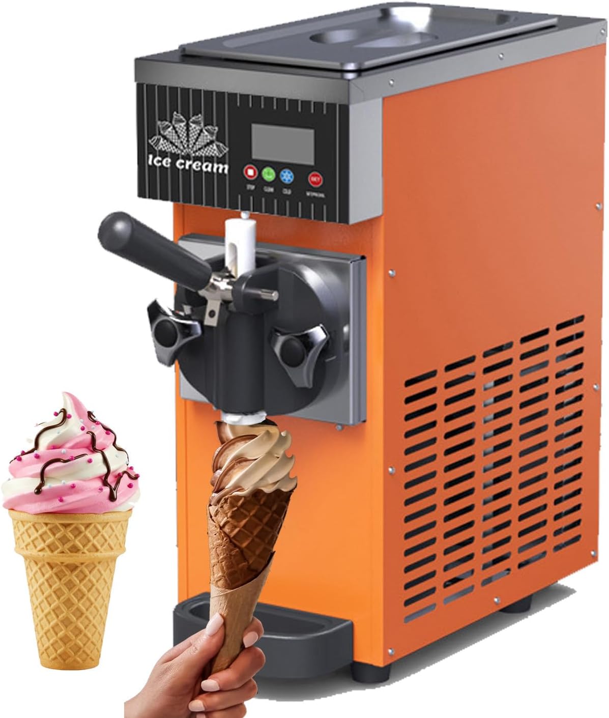 DHMYYXGS, Gelatiera, 6 kg, 20 x 40 x 51 mm, 18 °C, Arancione, acciaio inox, vano contenitore, illuminazione LED