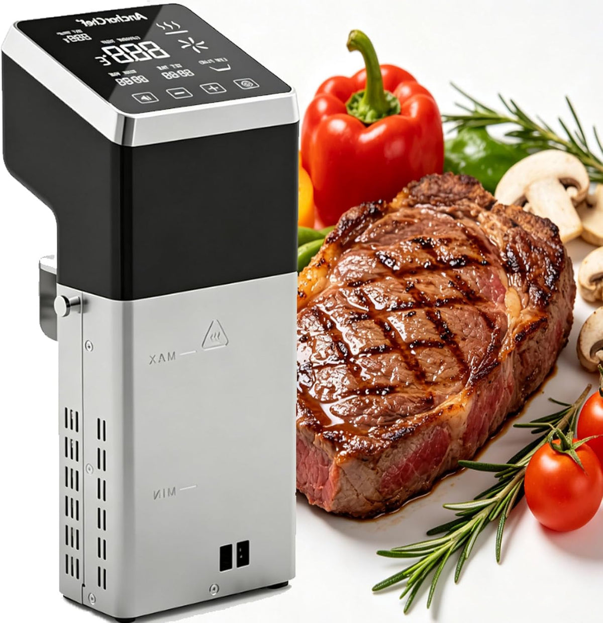 YANGYMM, Macchine sottovuoto per alimenti, 130 x 115 x 320 mm, 1600 W, 0,1°C, Nero, acciaio inox, illuminazione LED